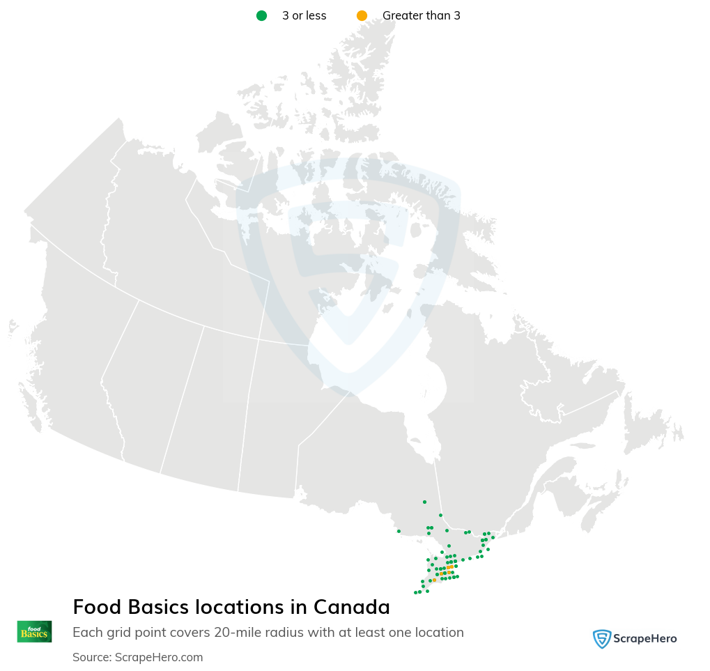 Map of Food Basics stores in Canada