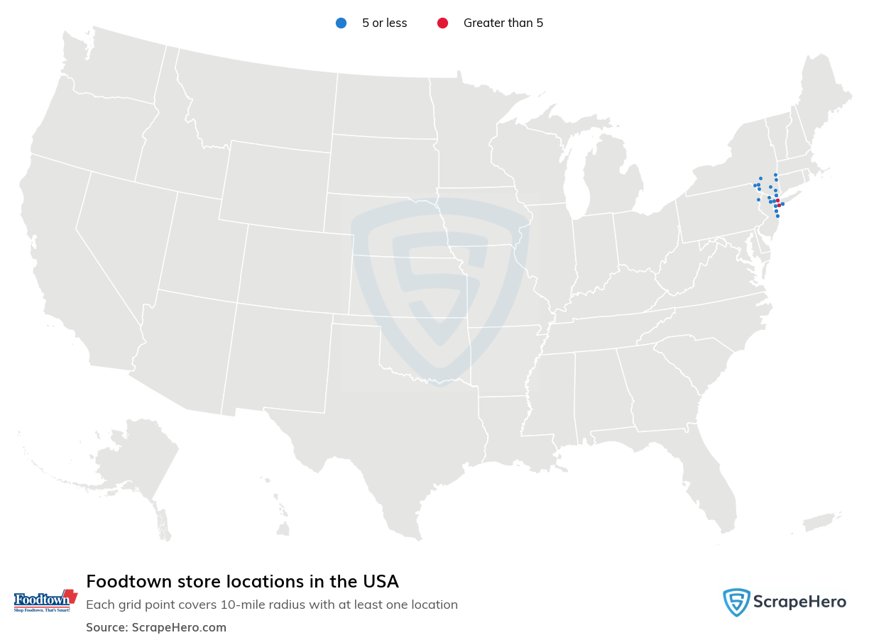 Map of Foodtown stores in the United States