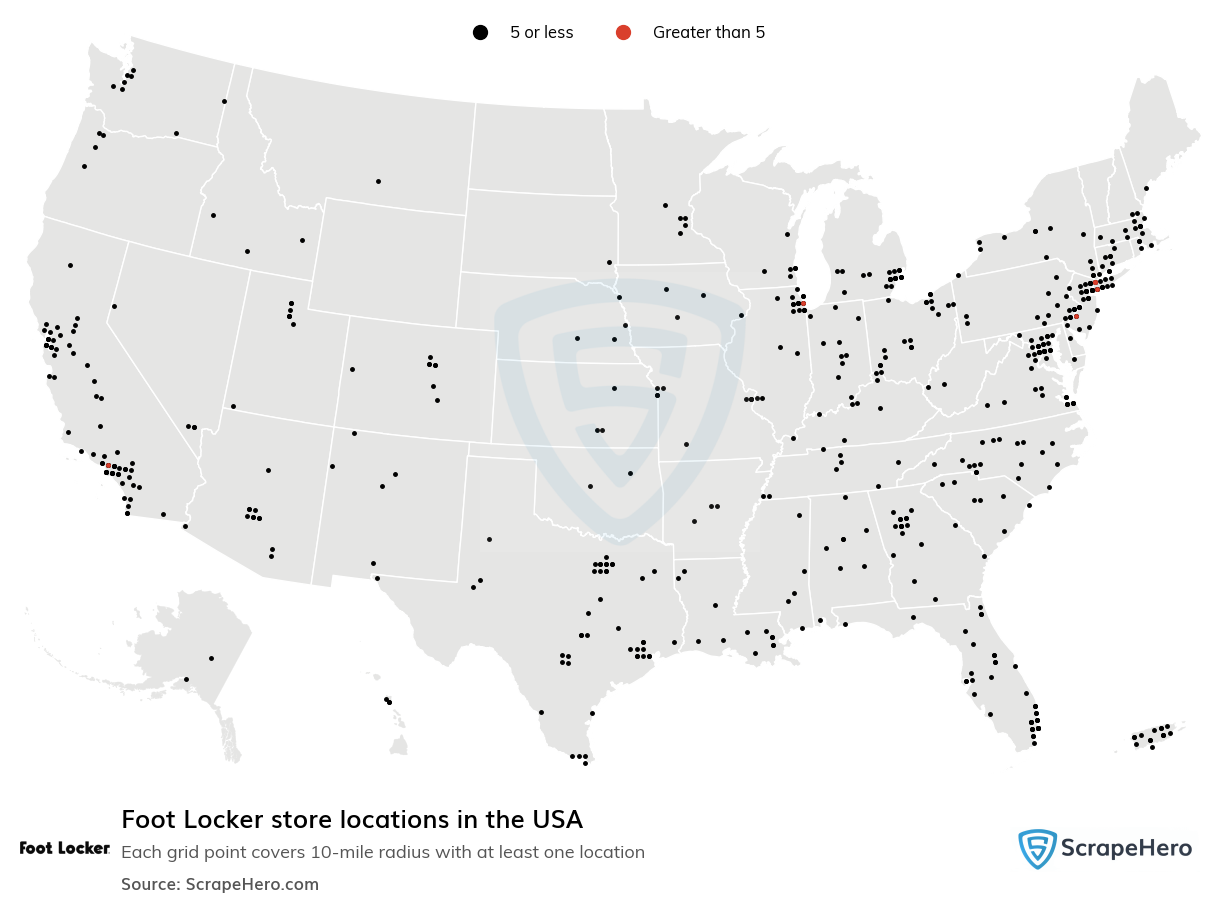 Map of Foot Locker stores in the United States