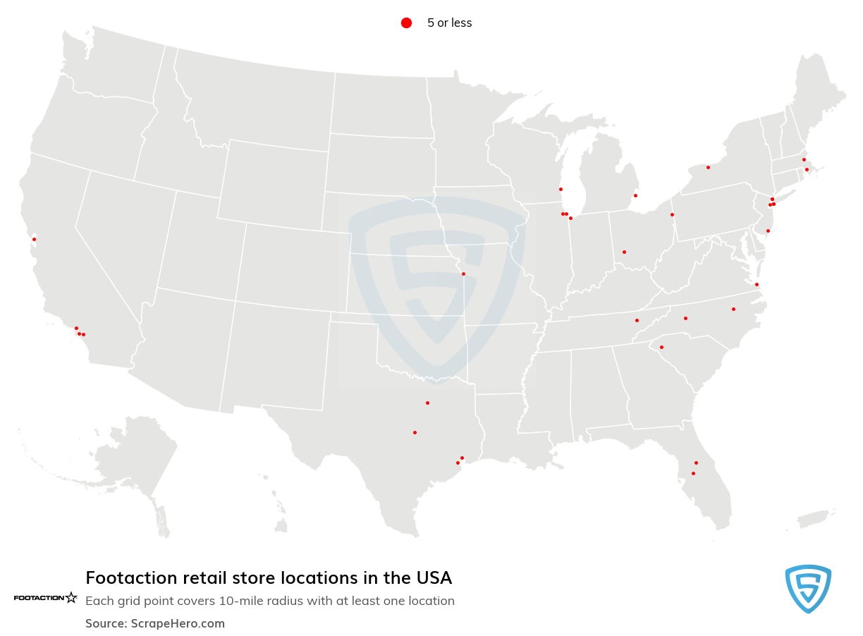 Map of Footaction retail stores in the United States