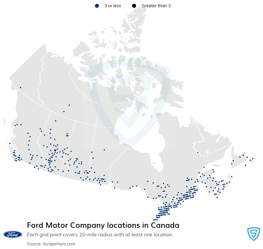 Map of Ford Motor Company dealerships in Canada