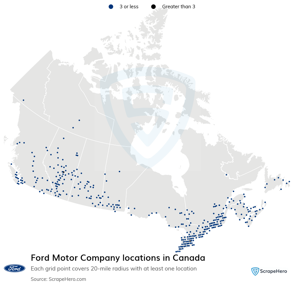 Map of Ford Motor Company dealerships in Canada