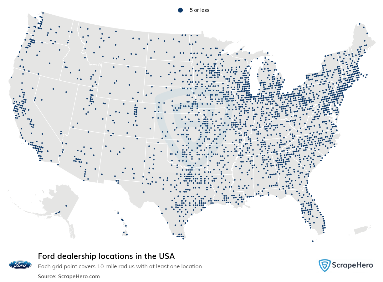 Map of Ford Motor Company dealerships in the United States