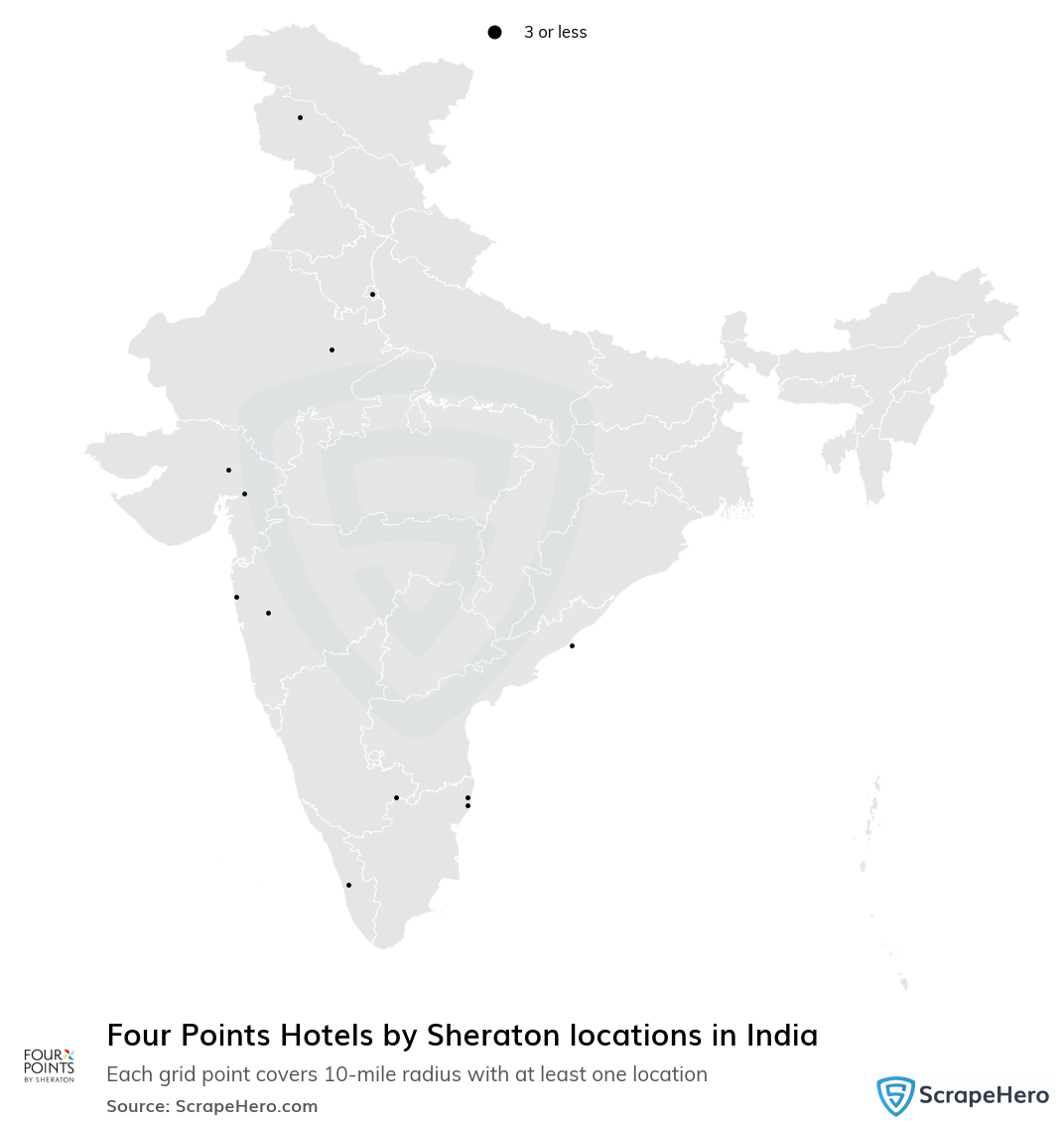 Map of Four Points By Sheraton locations in India