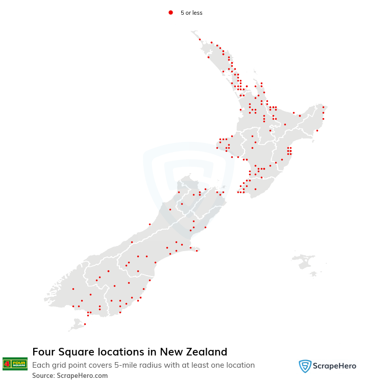 Map of Four Square stores in New Zealand