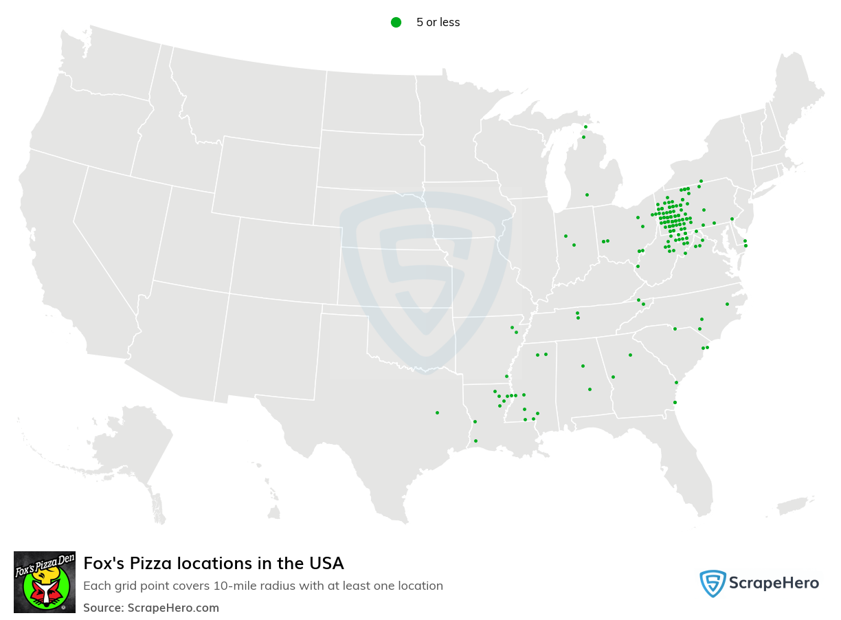 Map of Fox's Pizza locations in the United States