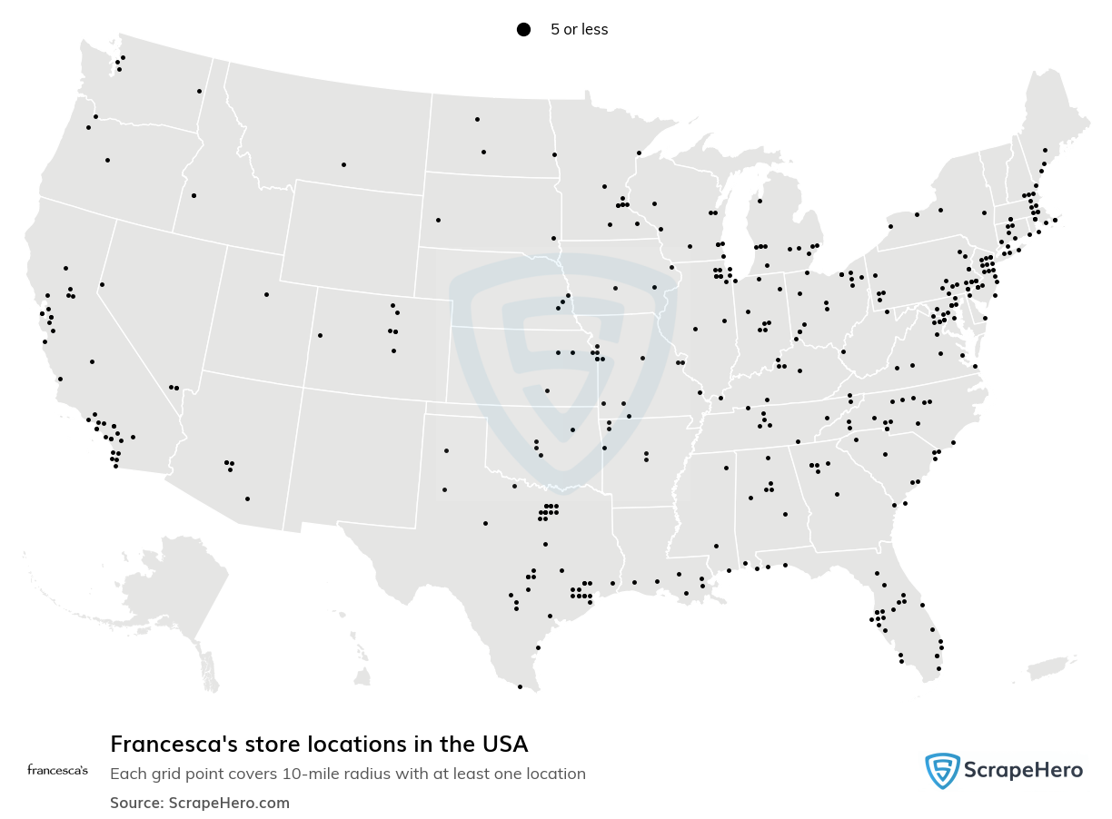 Map of Francescas stores in the United States