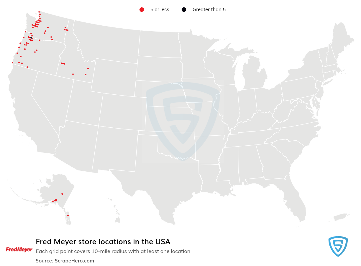 Map of Fred Meyer locations in the United States in 2022