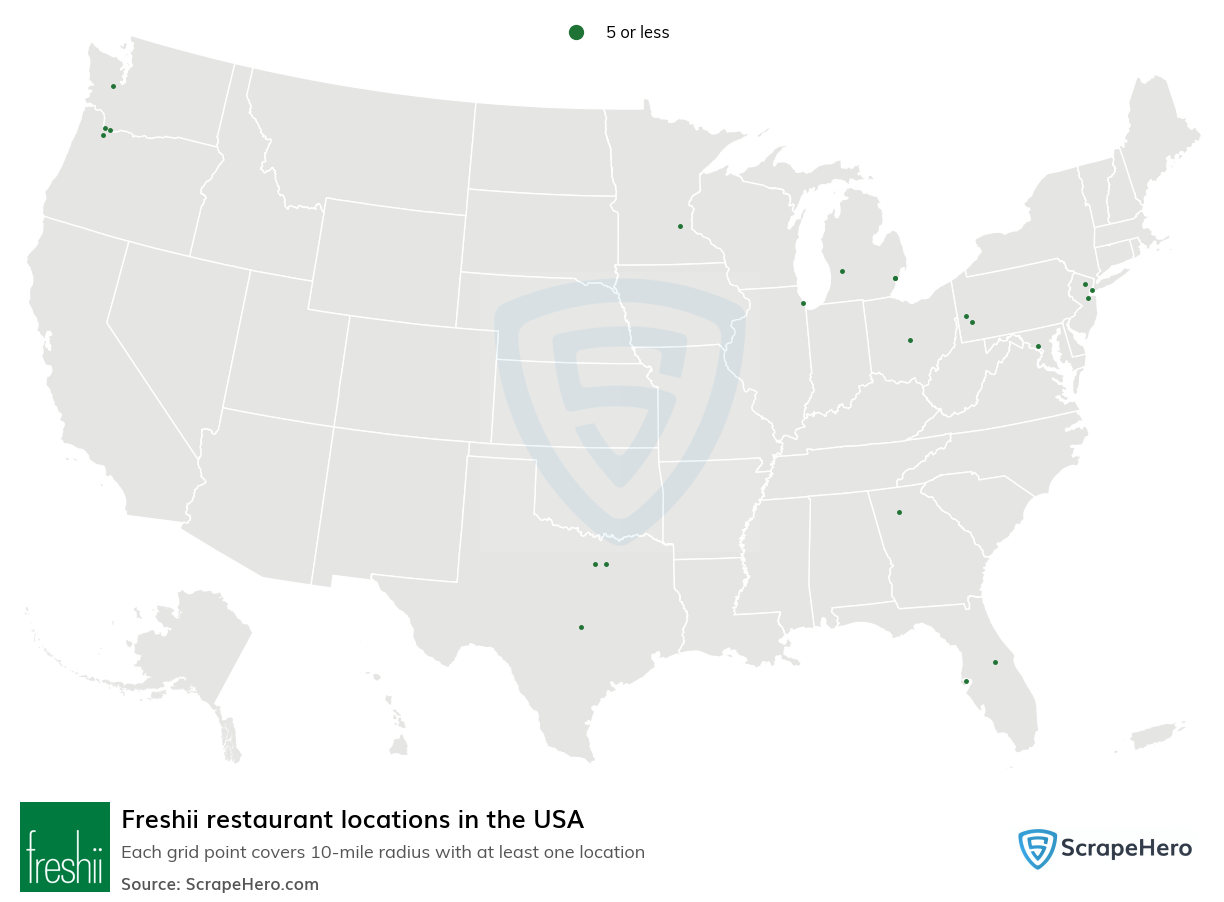 Map of Freshii restaurants in the United States