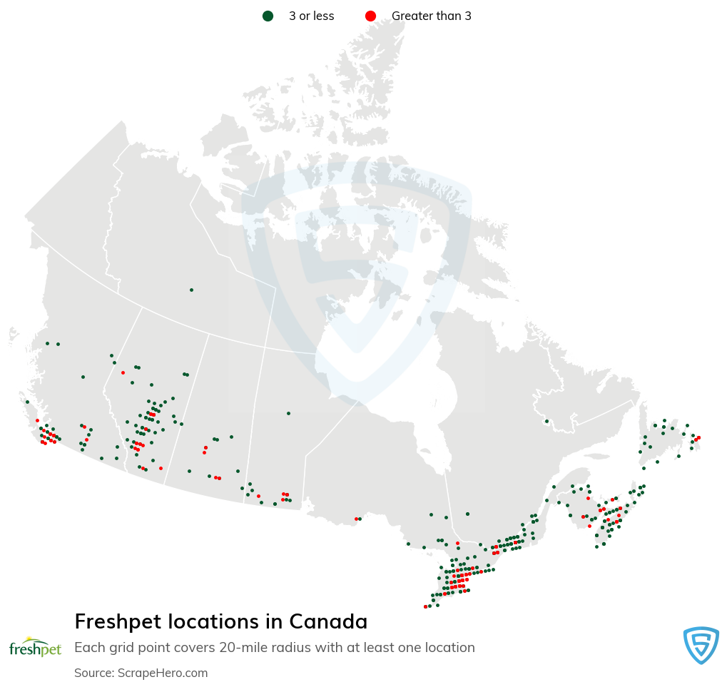 Map of Freshpet locations in Canada in 2022