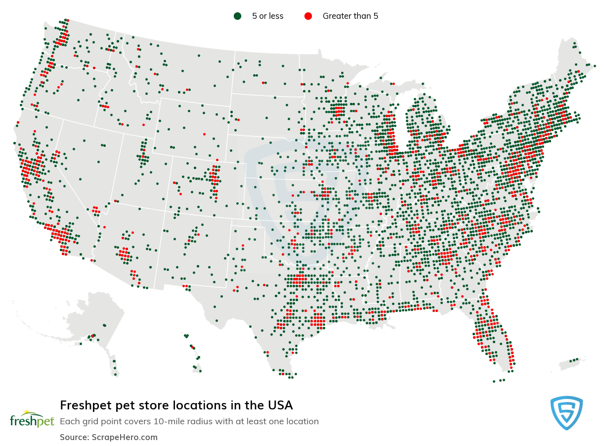 Map of Freshpet pet stores in the United States