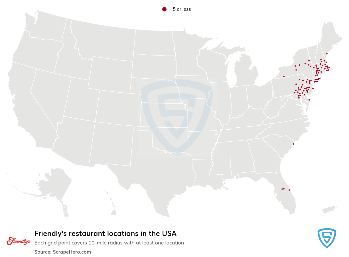 Map of Friendly's restaurants in the United States