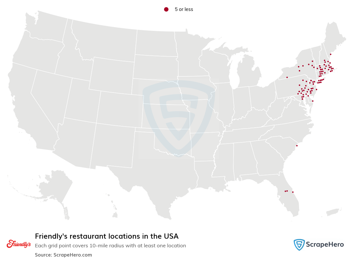 Map of Friendly's restaurants in the United States