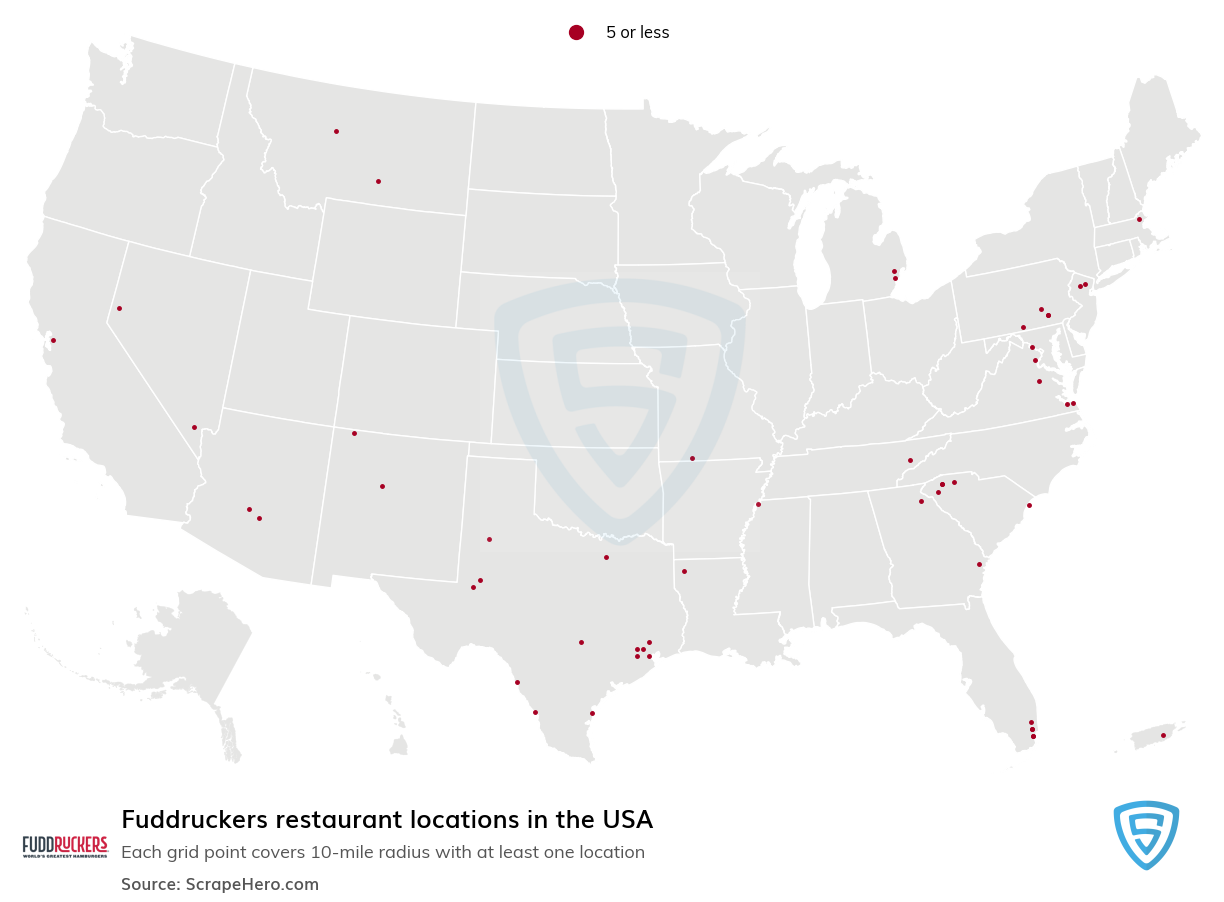 Map of Fuddruckers restaurants in the United States