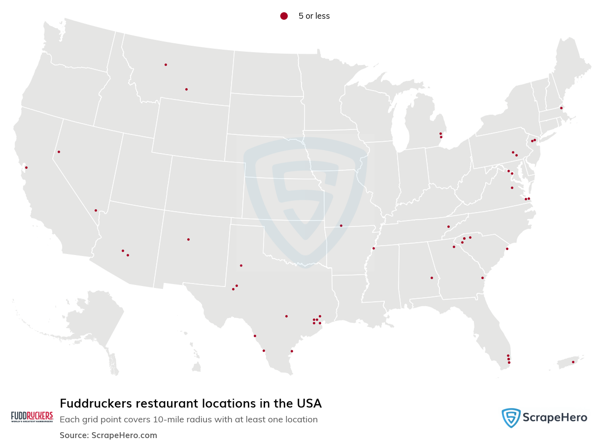 Map of Fuddruckers restaurants in the United States