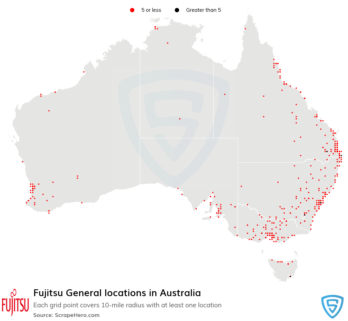 Map of Fujitsu General locations in Australia
