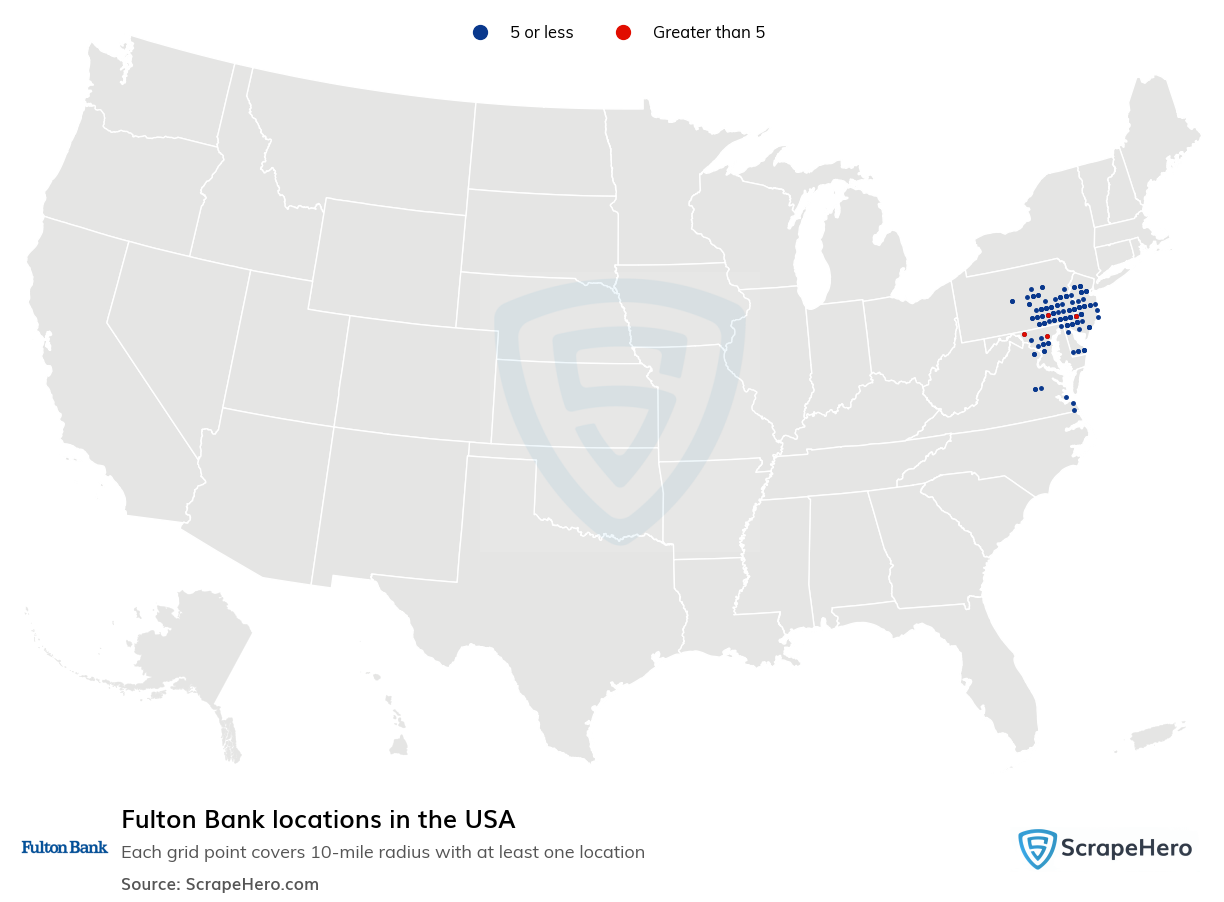 Map of Fulton Bank locations in the United States