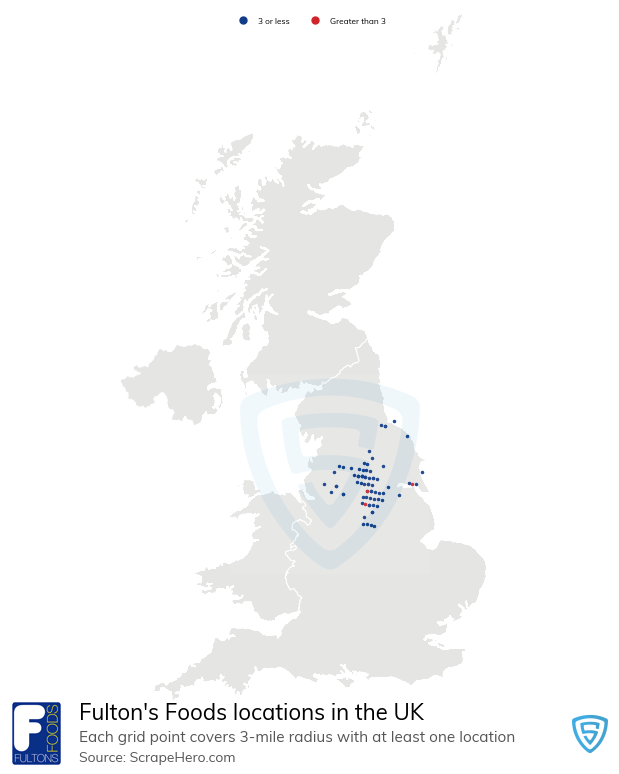 Map of Fulton's Foods retail stores in the United Kingdom