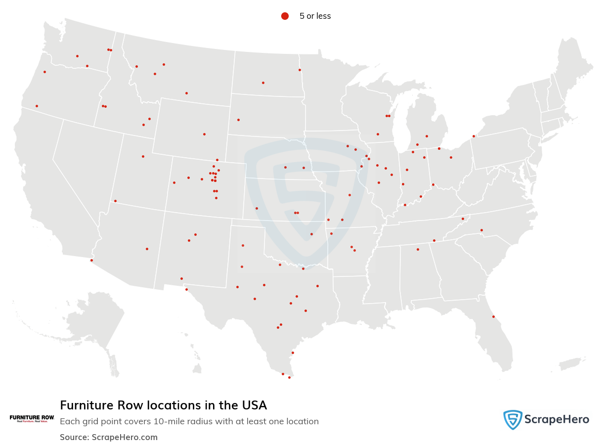 Map of Furniture Row locations in the United States