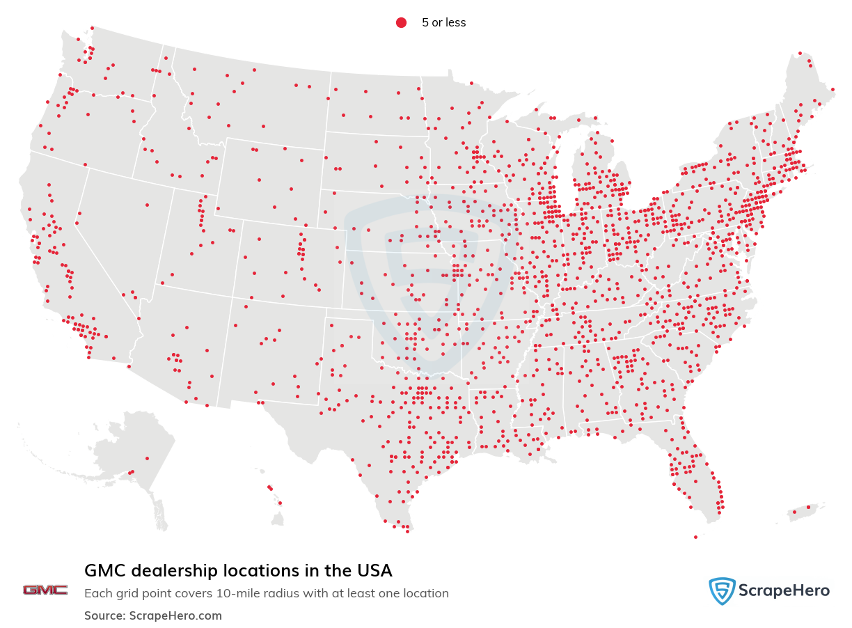 Map of GMC dealerships in the United States