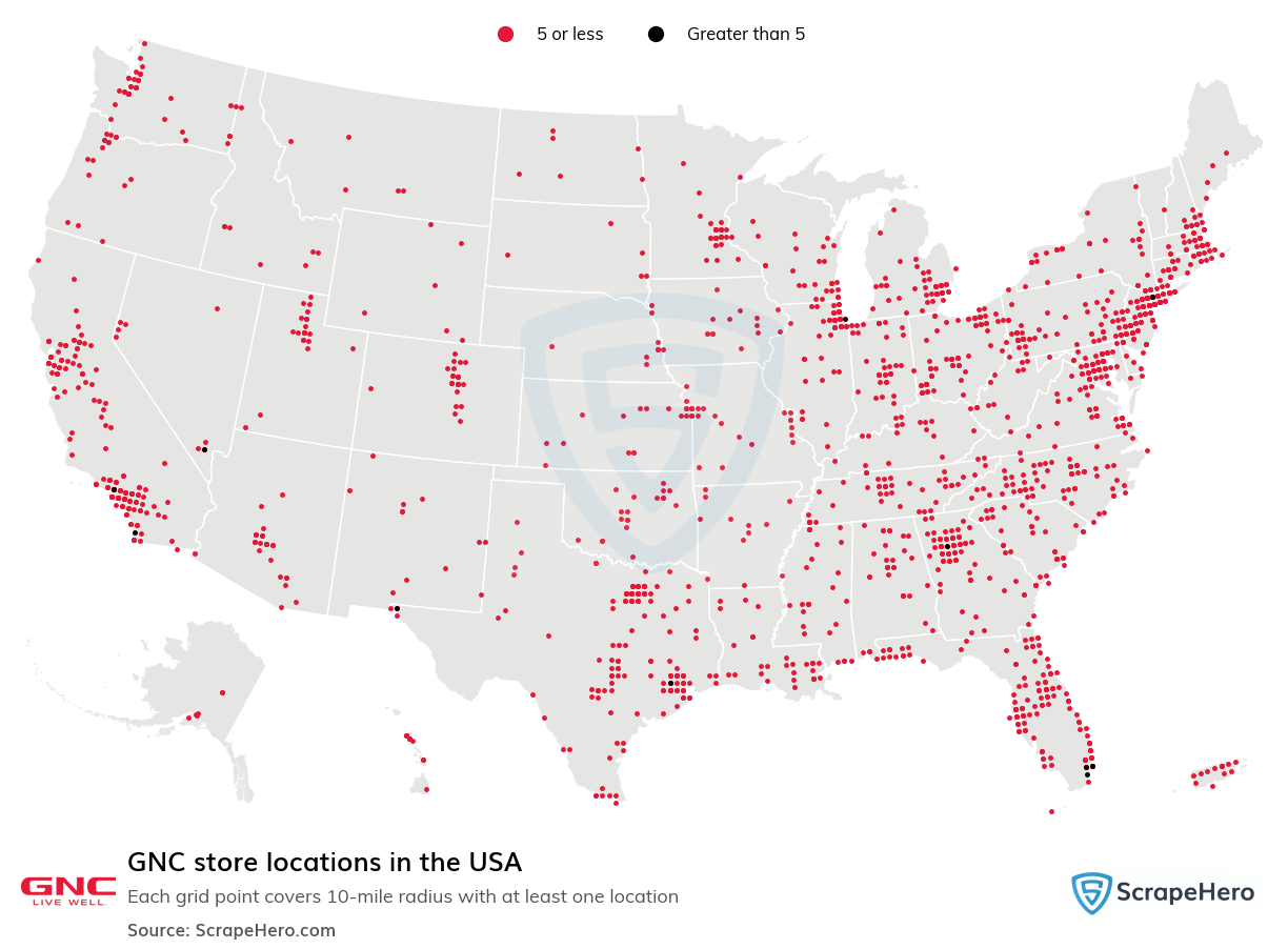 Map of GNC stores in the United States