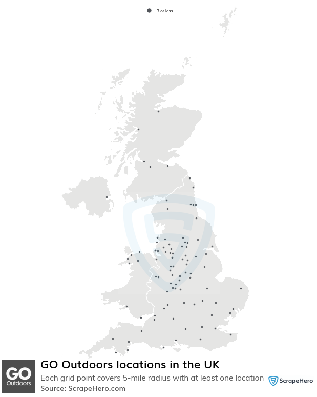 Map of GO Outdoors stores in the United Kingdom