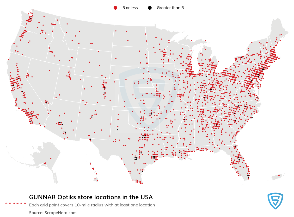 Map of  locations in the United States in 2024