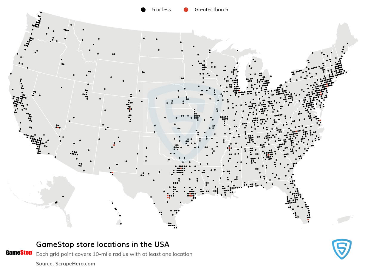 Map of GameStop retail stores in the United States