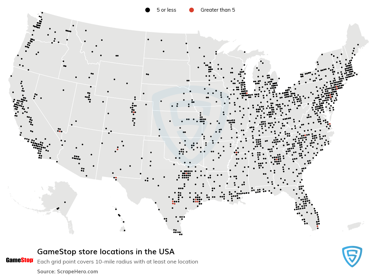 Map of  locations in the United States in 2024