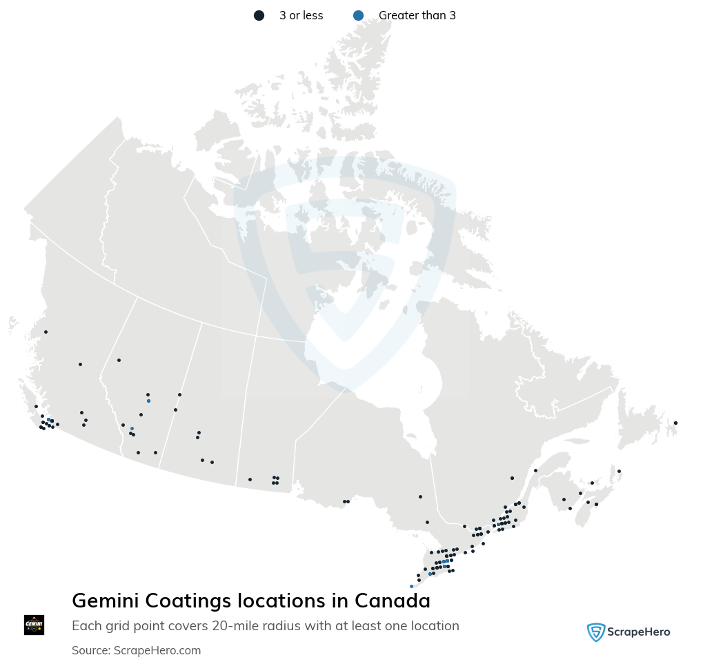 Map of Gemini Coatings stores in Canada