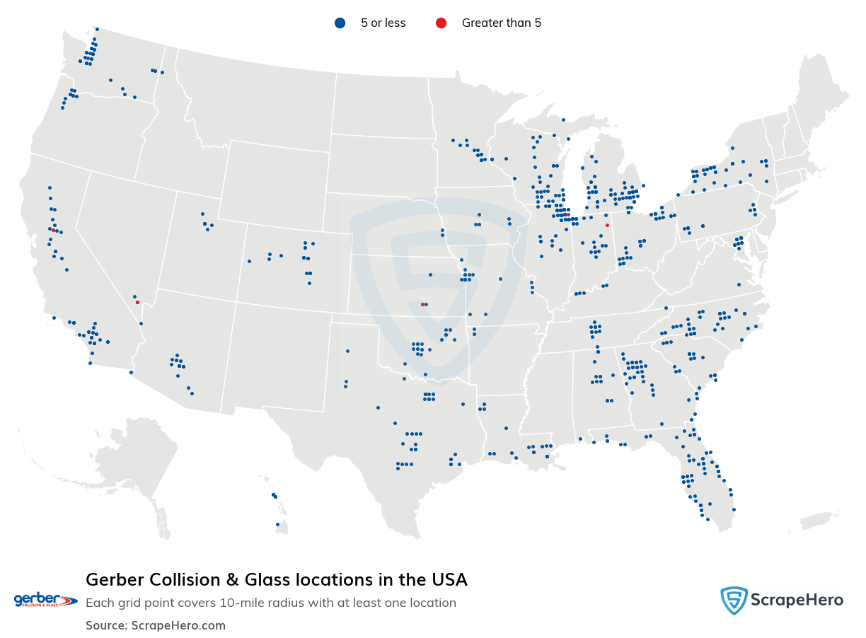 Map of Gerber Collision & Glass locations in the United States