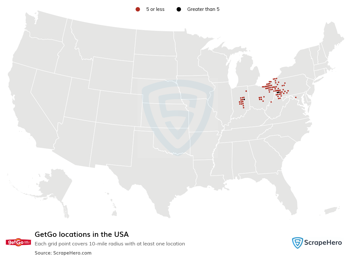 Map of GetGo locations in the United States
