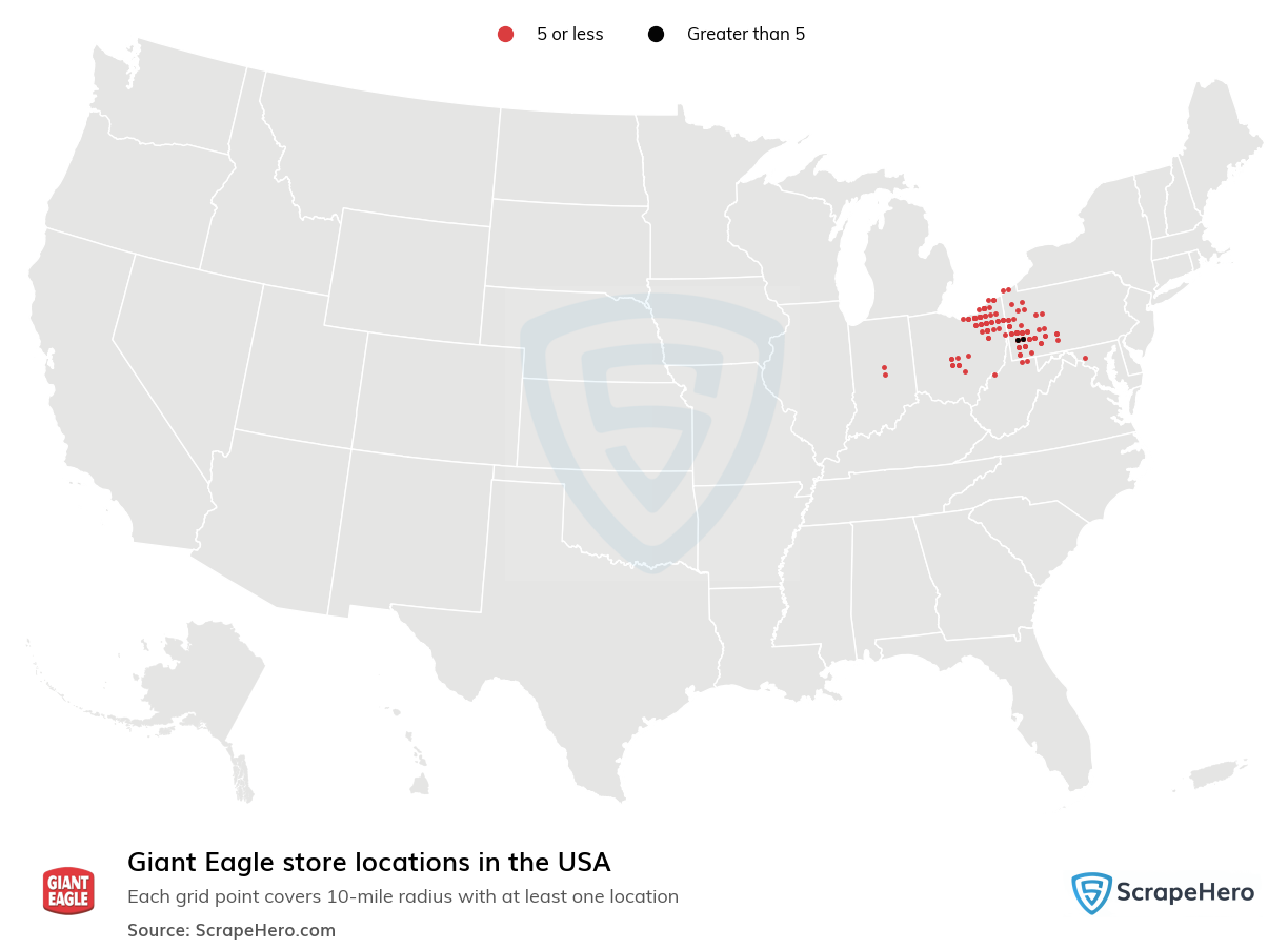 Map of Giant Eagle stores in the United States