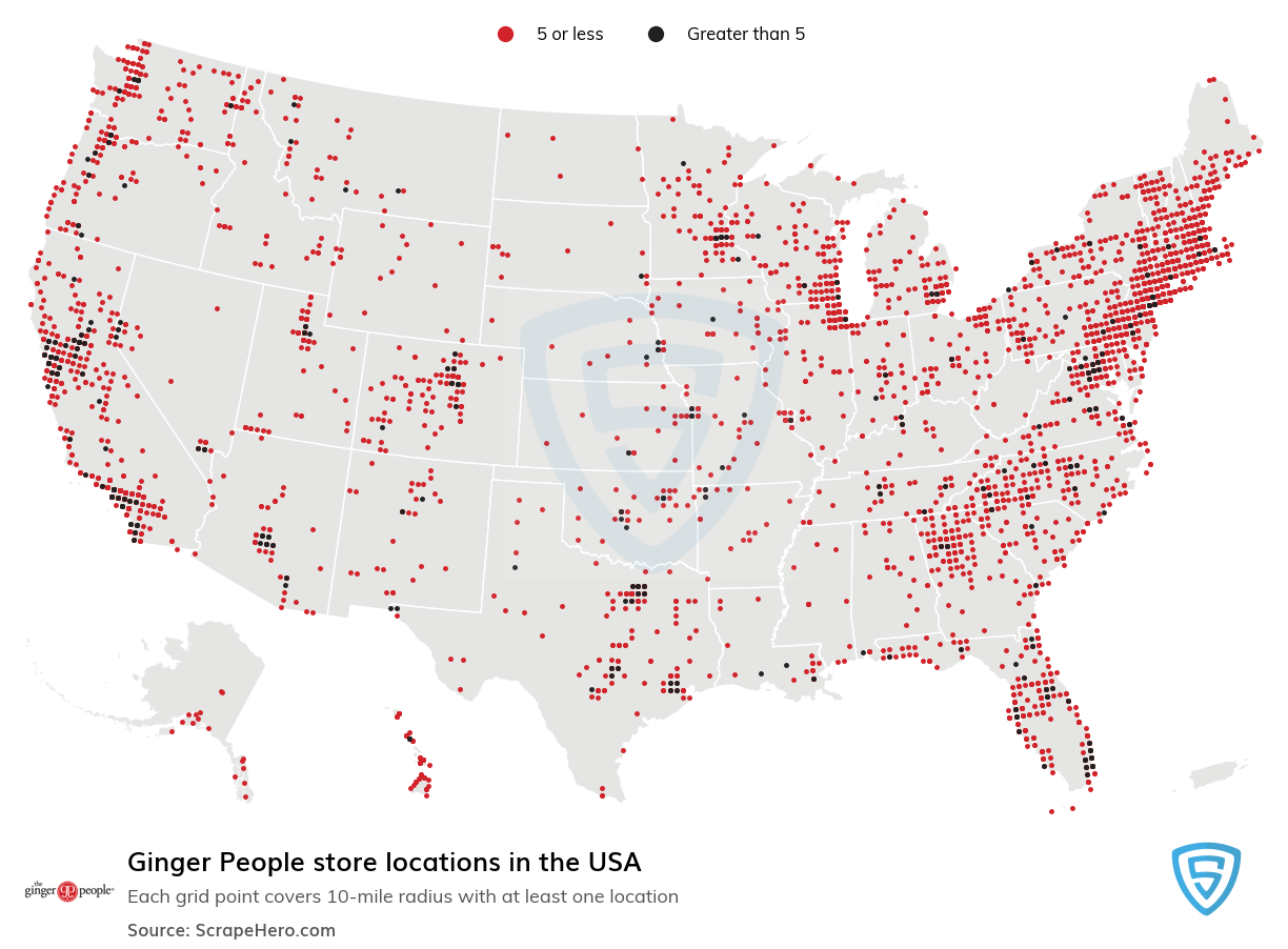 Map of  locations in the United States in 2024