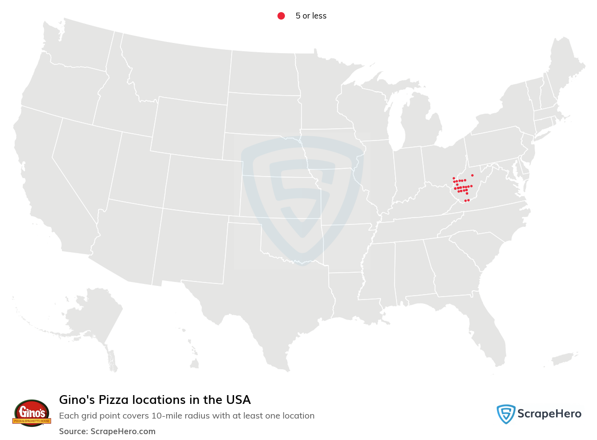Map of Gino's Pizza locations in the United States