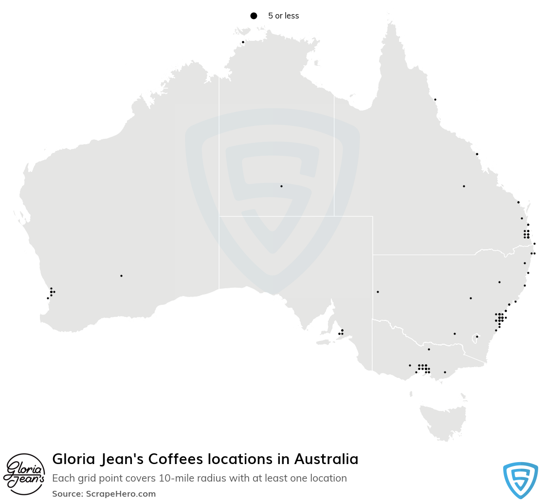 Map of Gloria Jean's Coffees locations in Australia