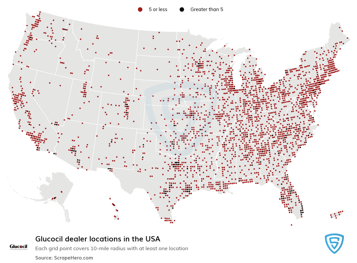 Map of Glucocil dealers in the United States