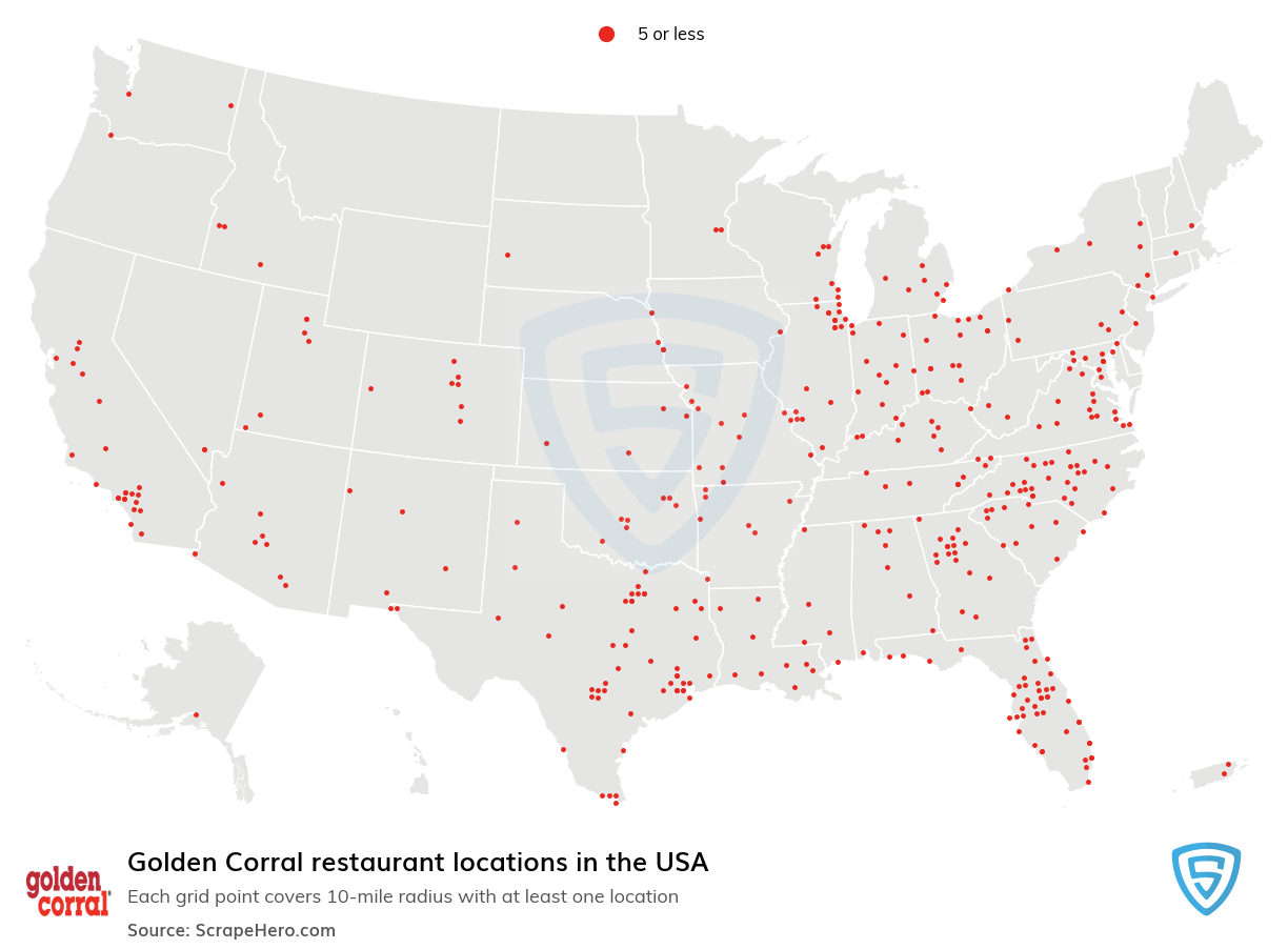 Map of Golden Corral locations in the United States in 2022