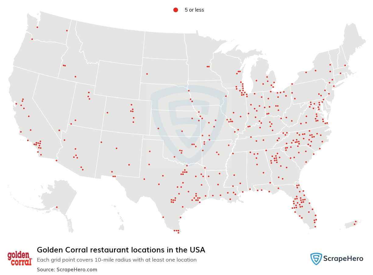 Map of Golden Corral restaurants in the United States