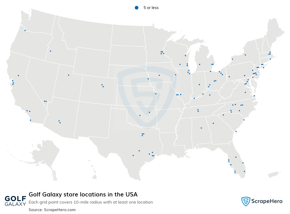 Map of Golf Galaxy stores in the United States