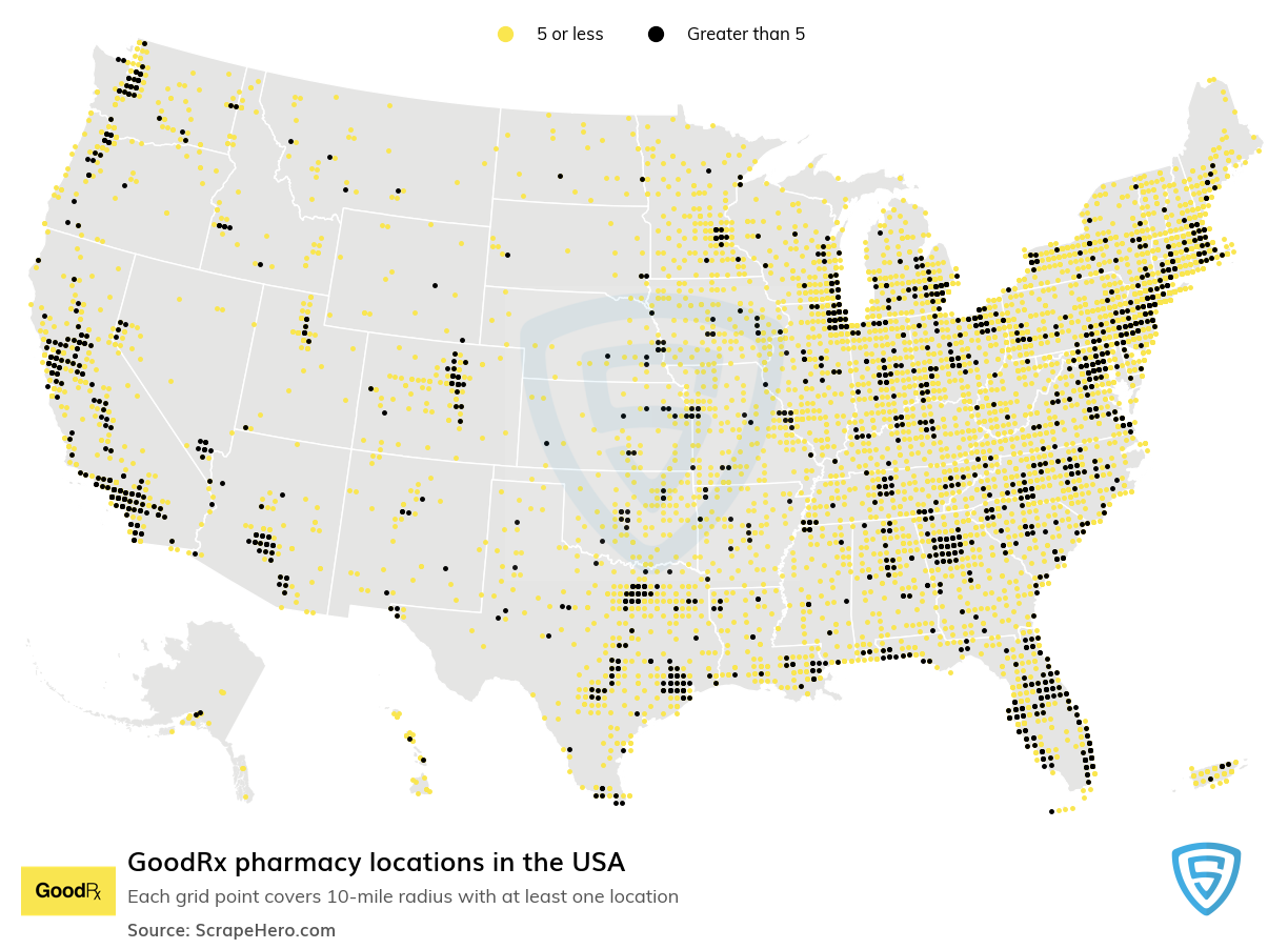 Map of GoodRx pharmacies in the United States