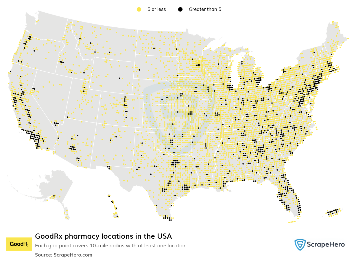 Map of GoodRx pharmacies in the United States