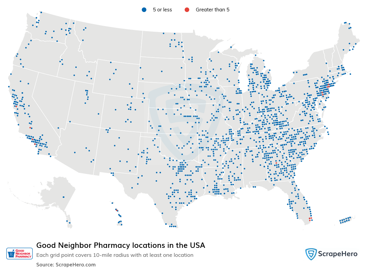 Map of  locations in the United States in 2024