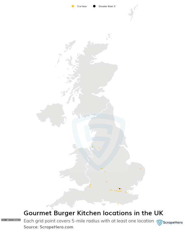 Map of Gourmet Burger Kitchen restaurants in the United Kingdom