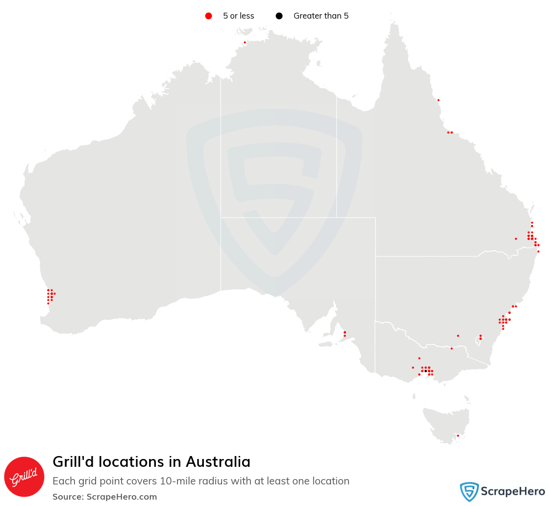 Map of Grill'd restaurants in Australia