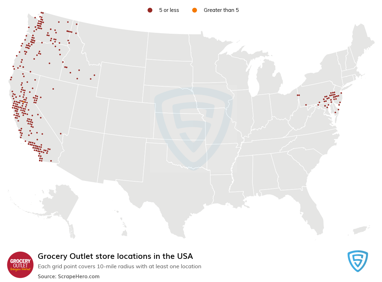 Map of Grocery Outlet retail stores in the United States