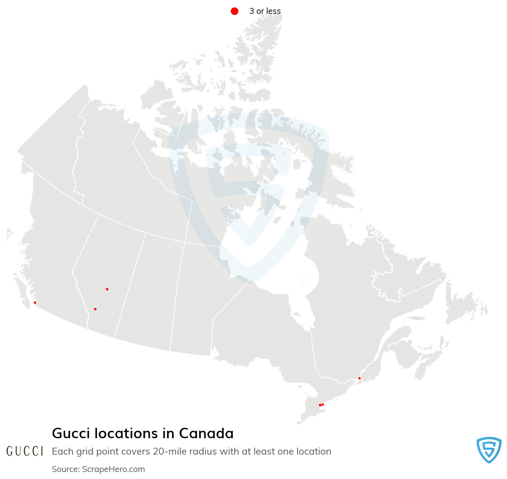 Map of Gucci stores in Canada