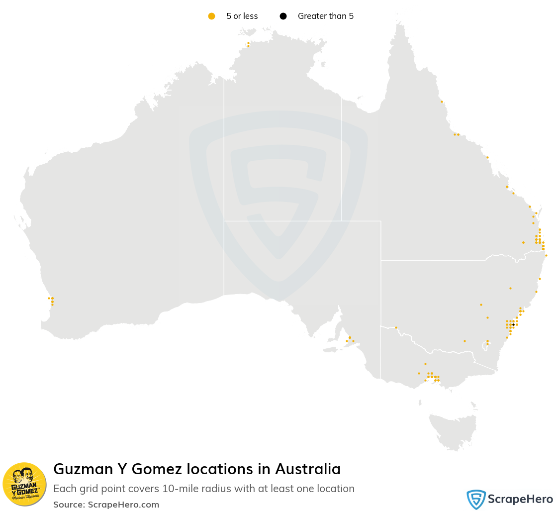 Map of Guzman Y Gomez stores in Australia