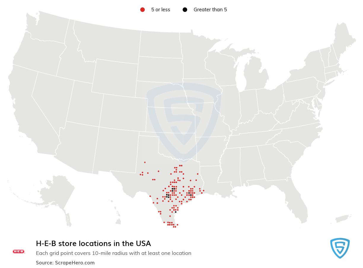 Map of H-E-B locations in the United States in 2022
