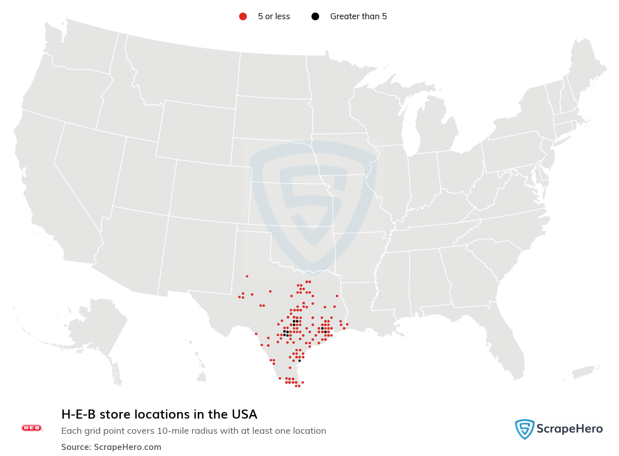 Map of HEB stores in the United States